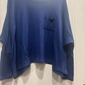 Zenana Outfitters Navy Long Sleeve Top Semi Cropped with Pocket